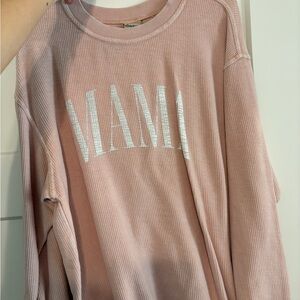 MAMA Pink Ribbed Sweatshirt with Silver Lettering